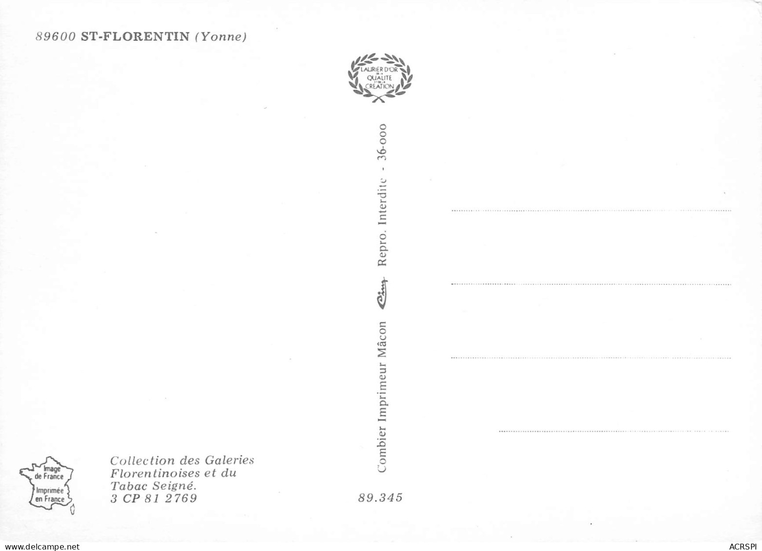 89  SAINT FLORENTIN Multivue  Carte Vierge Non Circulé Coll Tabac Seigné (Scans R/V) N° 63 \MO7046 - Saint Florentin