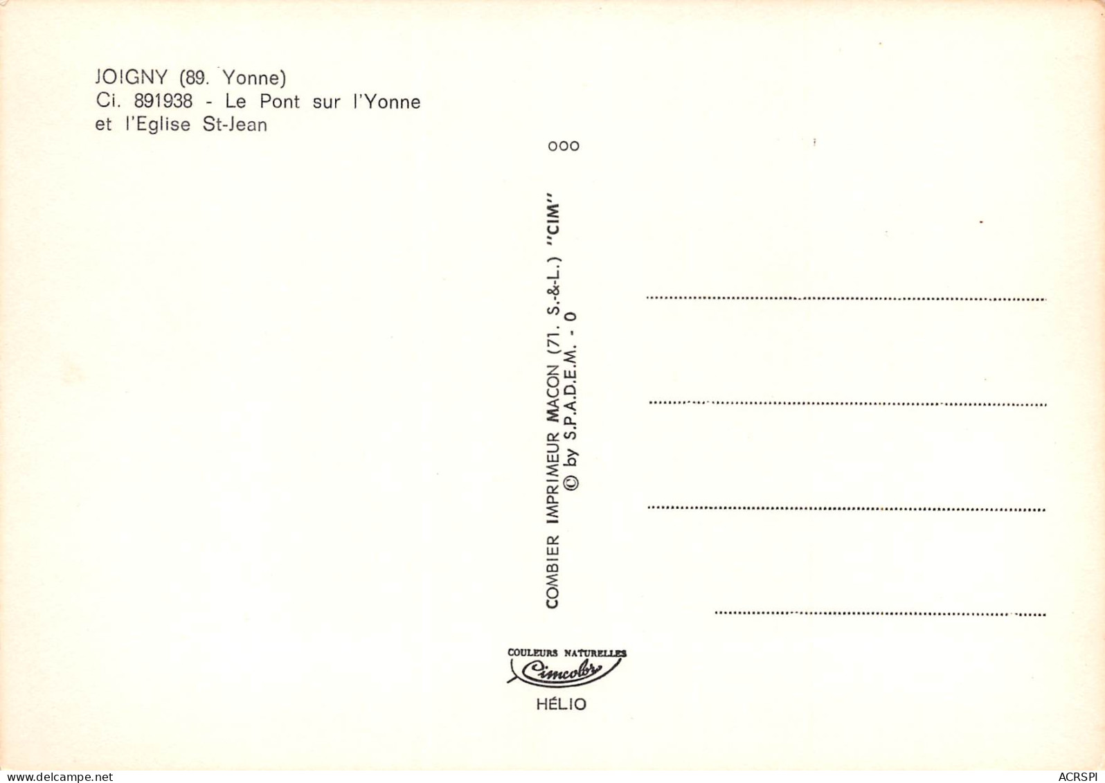 89 JOIGNY  Pont Sur L'Yonne Carte Vierge Non Circulé édition Combier (Scans R/V) N° 6 \MO7047 - Joigny