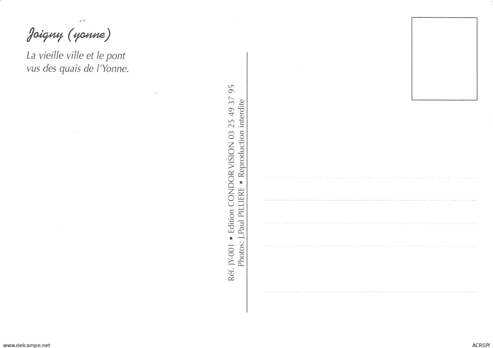 89 JOIGNY Vue Des Quais De L'Yonne Carte Vierge Non Circulé édition CONDOR Vision (Scans R/V) N° 7 \MO7047 - Joigny