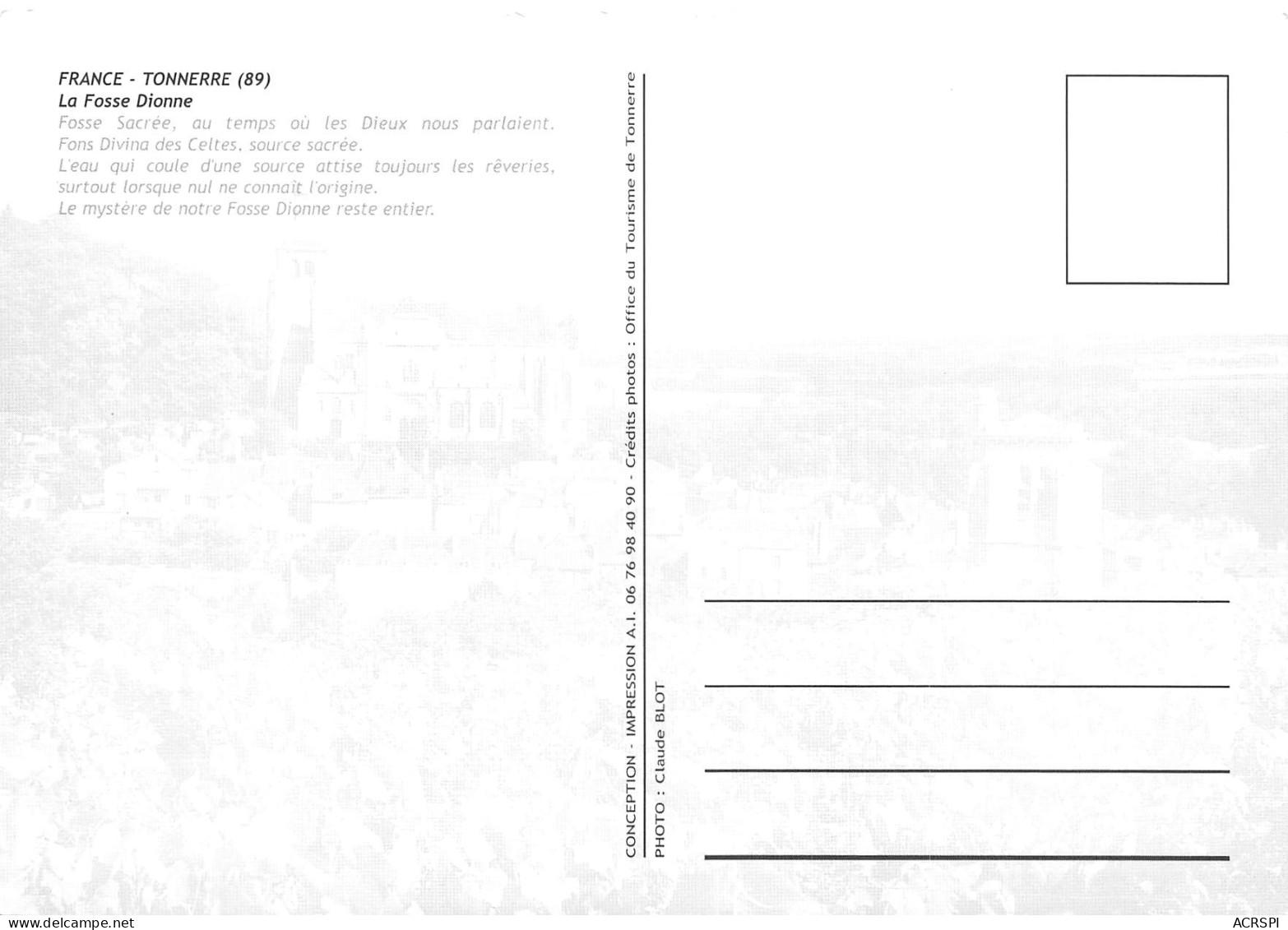 89 TONNERRE Fosse Dionne Source Vauclusienne Carte  Non Circulé éditions Office Du Tourisme (Scans R/V) N° 37 \MO7047 - Tonnerre