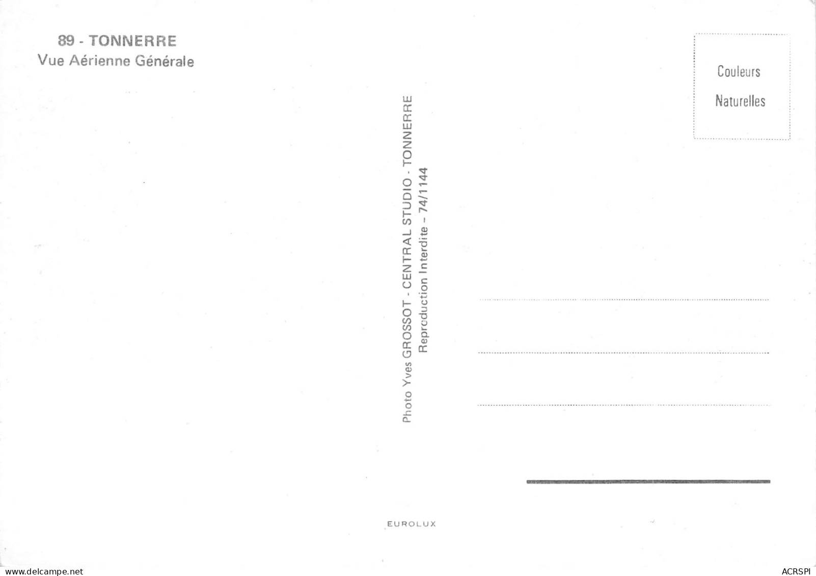 89 TONNERRE Vue Générale Aérienne Carte  Vierge Non Circulé éditions Grossot (Scans R/V) N° 44 \MO7047 - Tonnerre