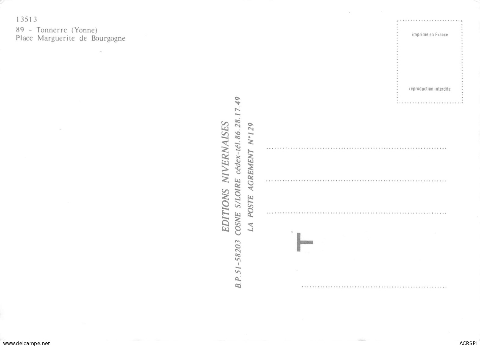 89 TONNERRE Place Marguerite De Bourgogne Carte  Vierge Non Circulé éditions Nivernaises (Scans R/V) N° 48 \MO7047 - Tonnerre