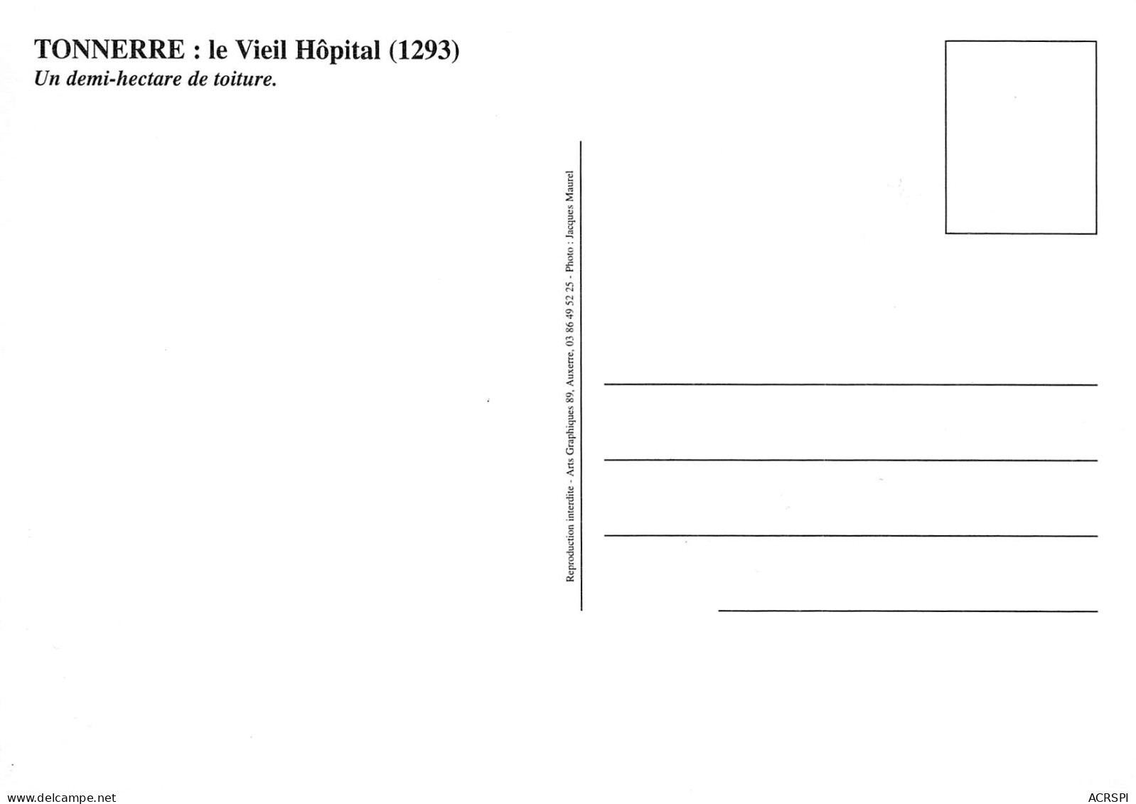 89 TONNERRE Vieil Hopital Carte  Vierge Non Circulé éditions A.G (Scans R/V) N° 55 \MO7047 - Tonnerre