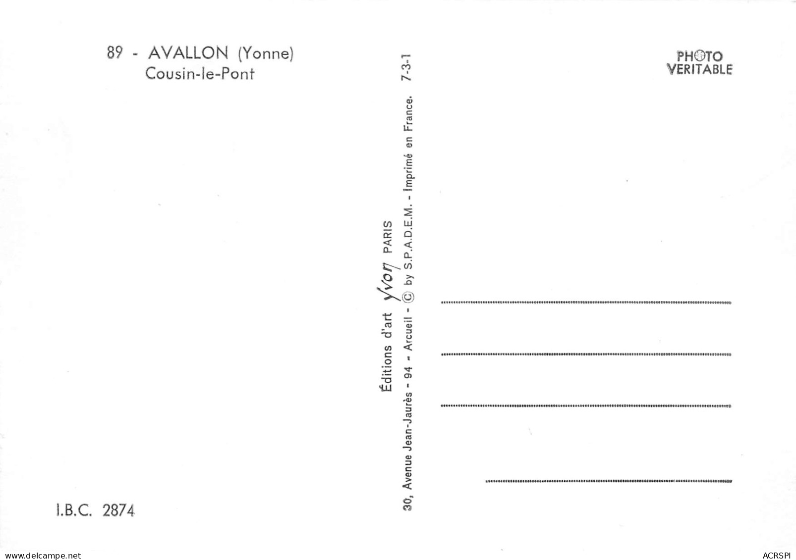89 AVALLON Cousin Le Pont Carte Vierge Non Circulé édition Yvon (Scans R/V) N° 9 \MO7049 - Avallon