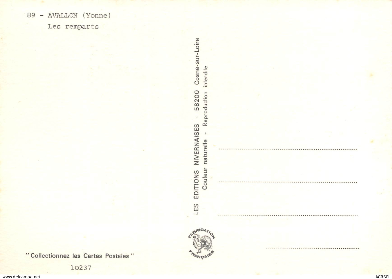 89 AVALLON Les Remparts Échauguette Tour Gaujard Carte Vierge Non Circulé édition Nivernaises (Scans R/V) N° 18 \MO7049 - Avallon