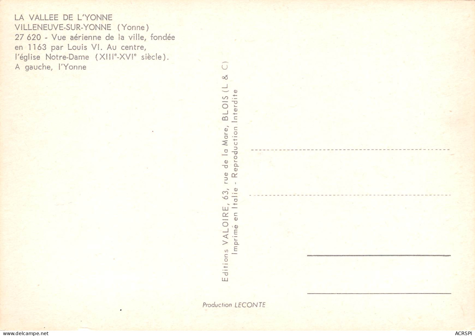 89 Villeneuve-sur-Yonne Vue Aérienne  Carte Vierge Non Circulé édition Valoire (Scans R/V) N° 37 \MO7049 - Villeneuve-sur-Yonne