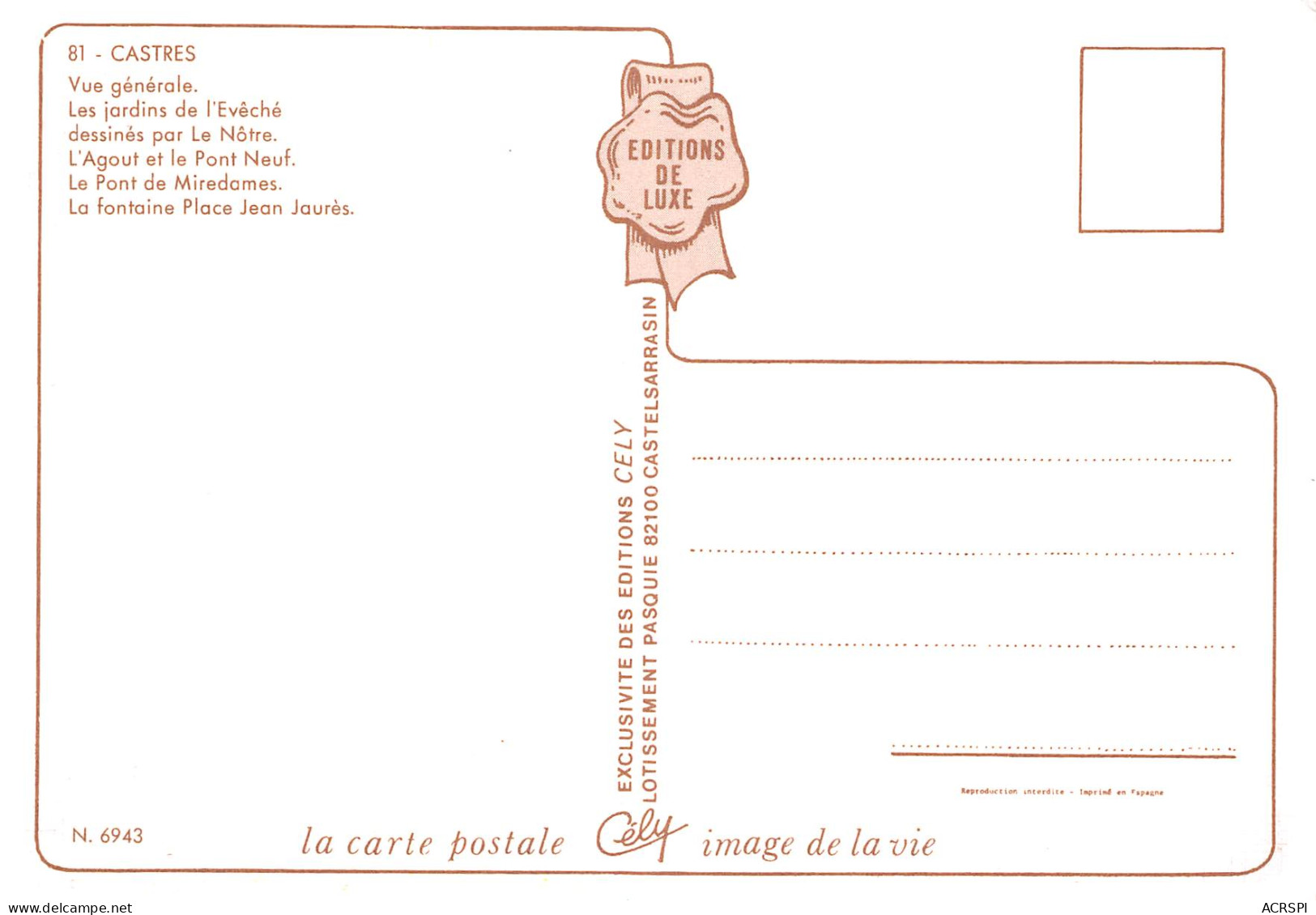 81 CASTRES Multivue Carte Vierge Non Circulé édition CELY (Scans R/V) N° 51 \MO7051 - Castres