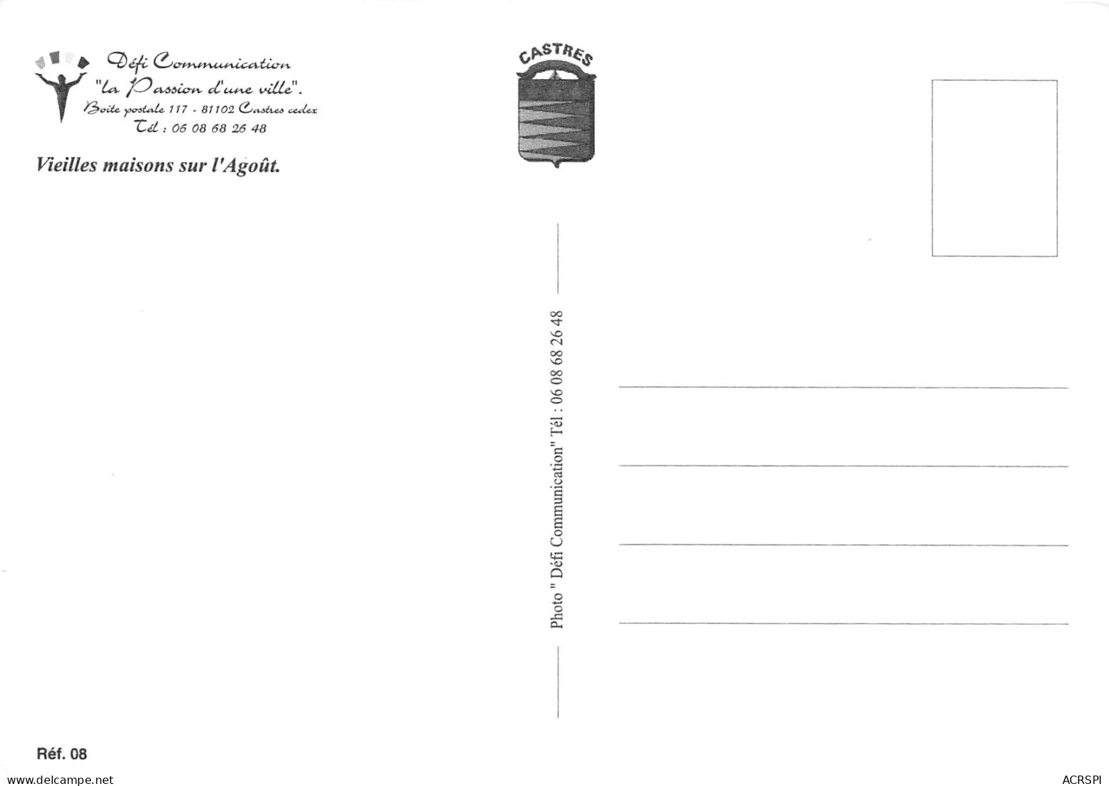 81 CASTRES Reflets Sur L'AGOUT Carte Vierge Non Circulé édition Défi Communication (Scans R/V) N° 59 \MO7051 - Castres