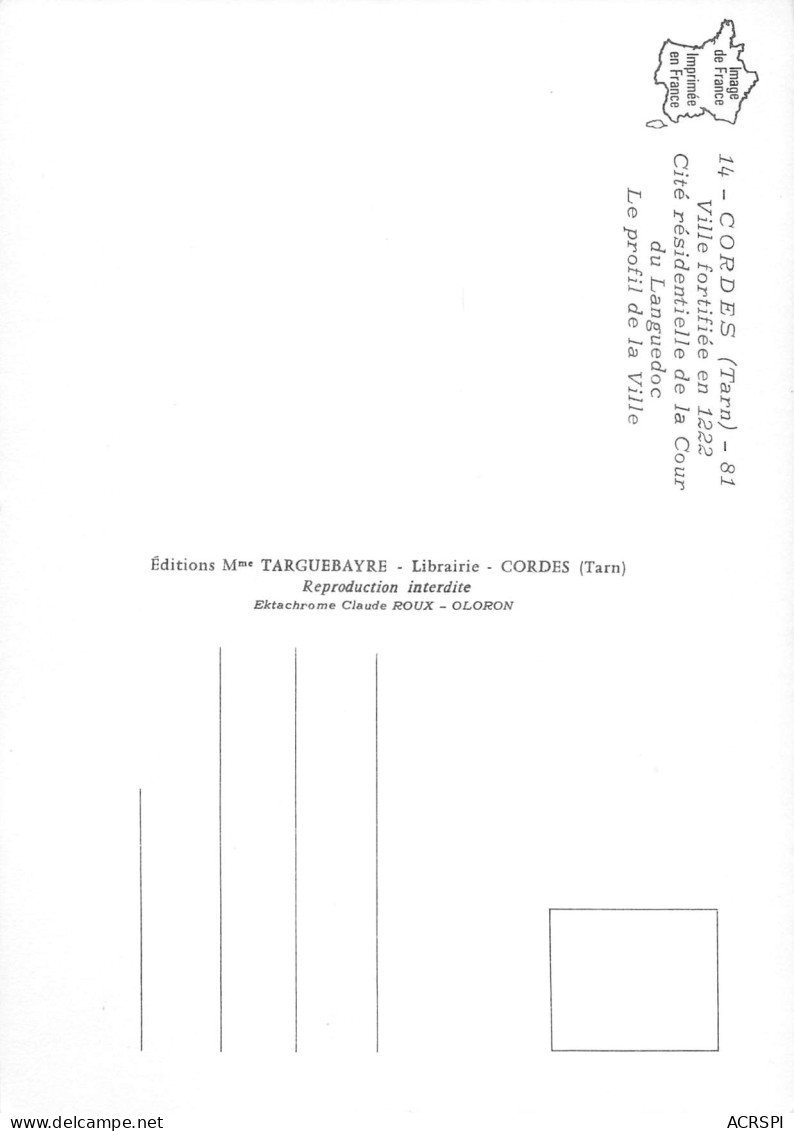 81 Cordes-sur-Ciel Vue Du Profil De La Ville Carte Vierge édition Apa-Poux (Scans R/V) N° 15 \MO7052 - Cordes