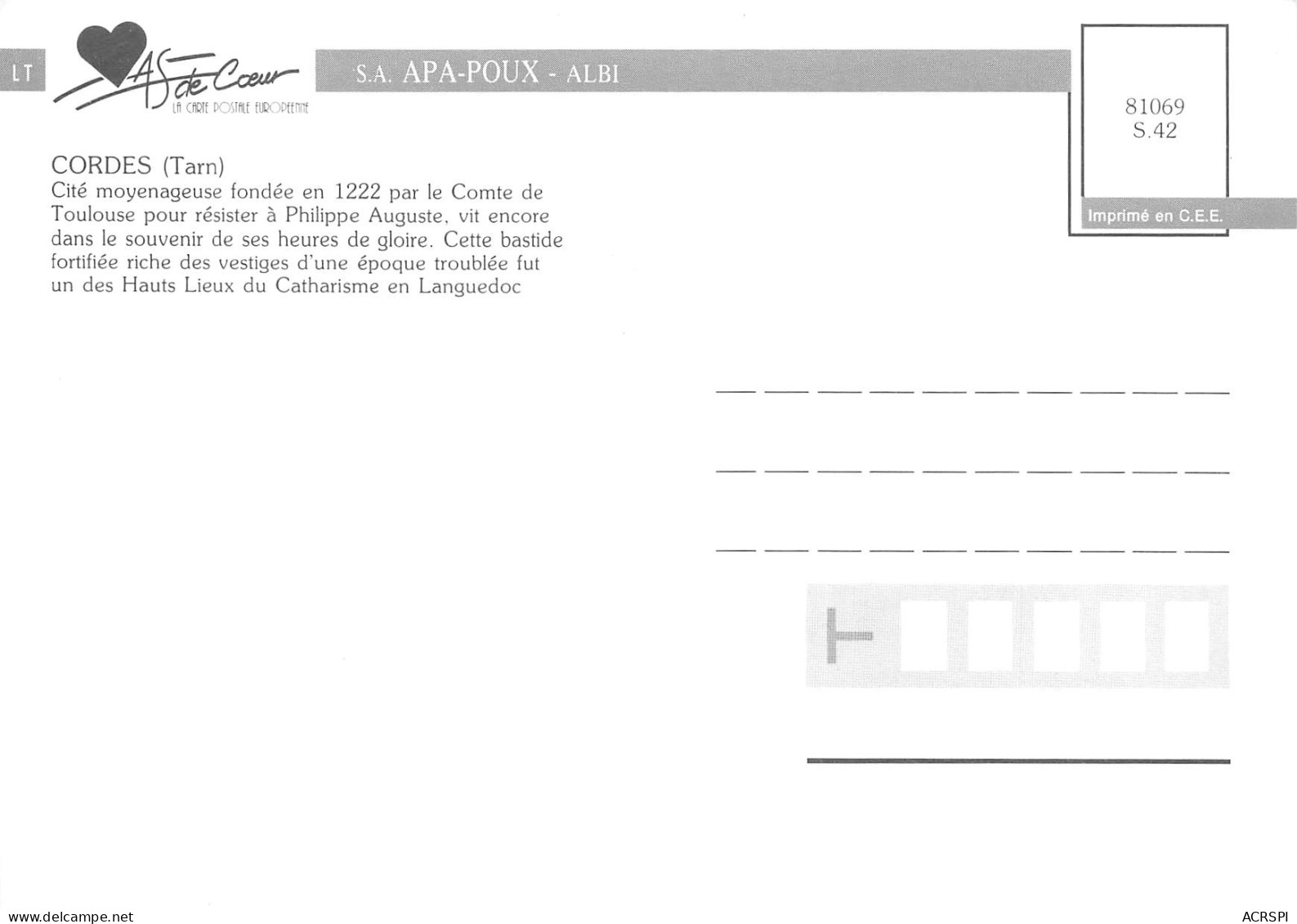 81 CORDES Sur CIEL Multivue  Carte Vierge Non Circulé édition AS (Scans R/V) N° 42 \MO7053 - Cordes