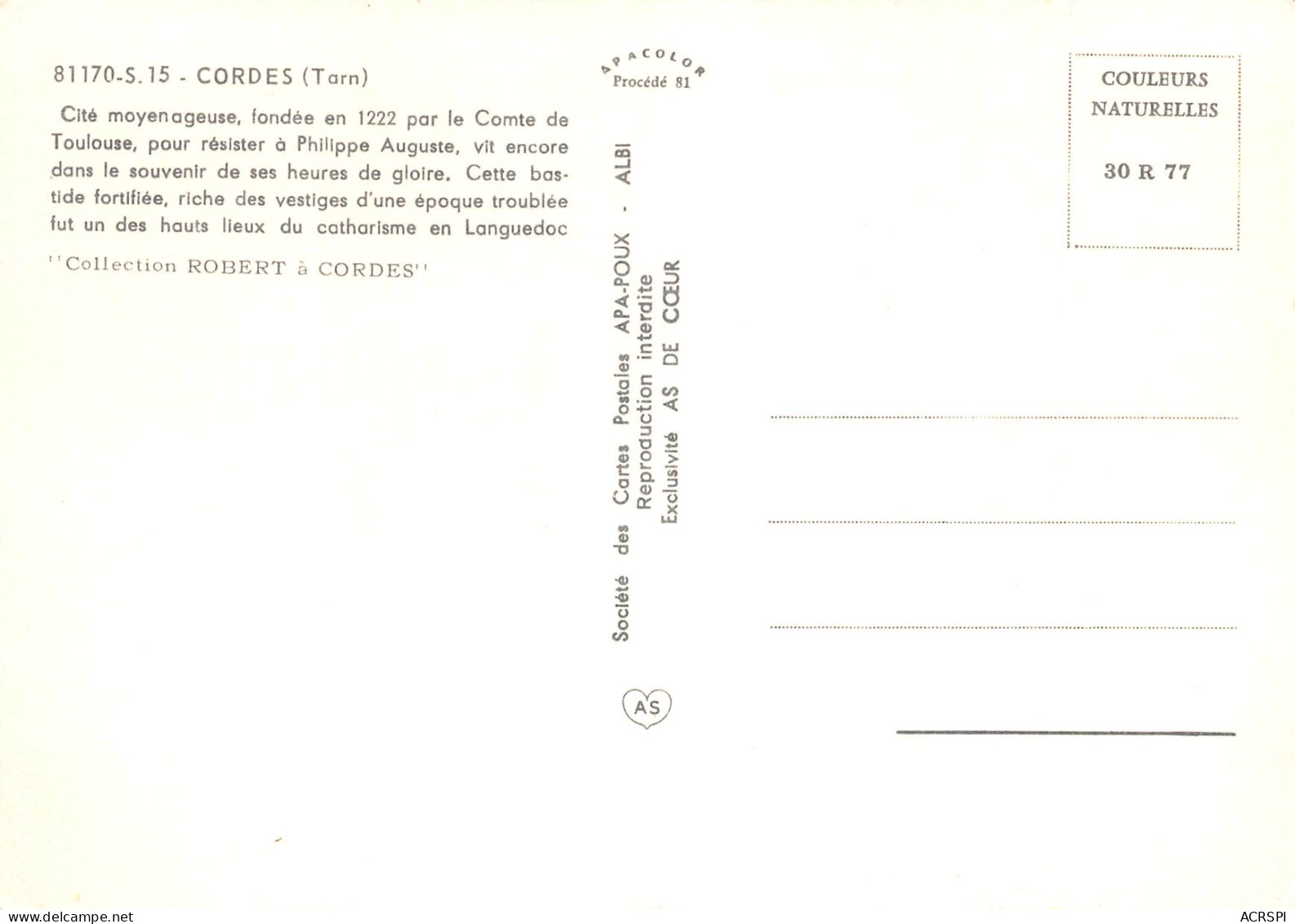 81 CORDES Sur CIEL Divers Vues  Carte Vierge Non Circulé édition AS  (Scans R/V) N° 47 \MO7053 - Cordes