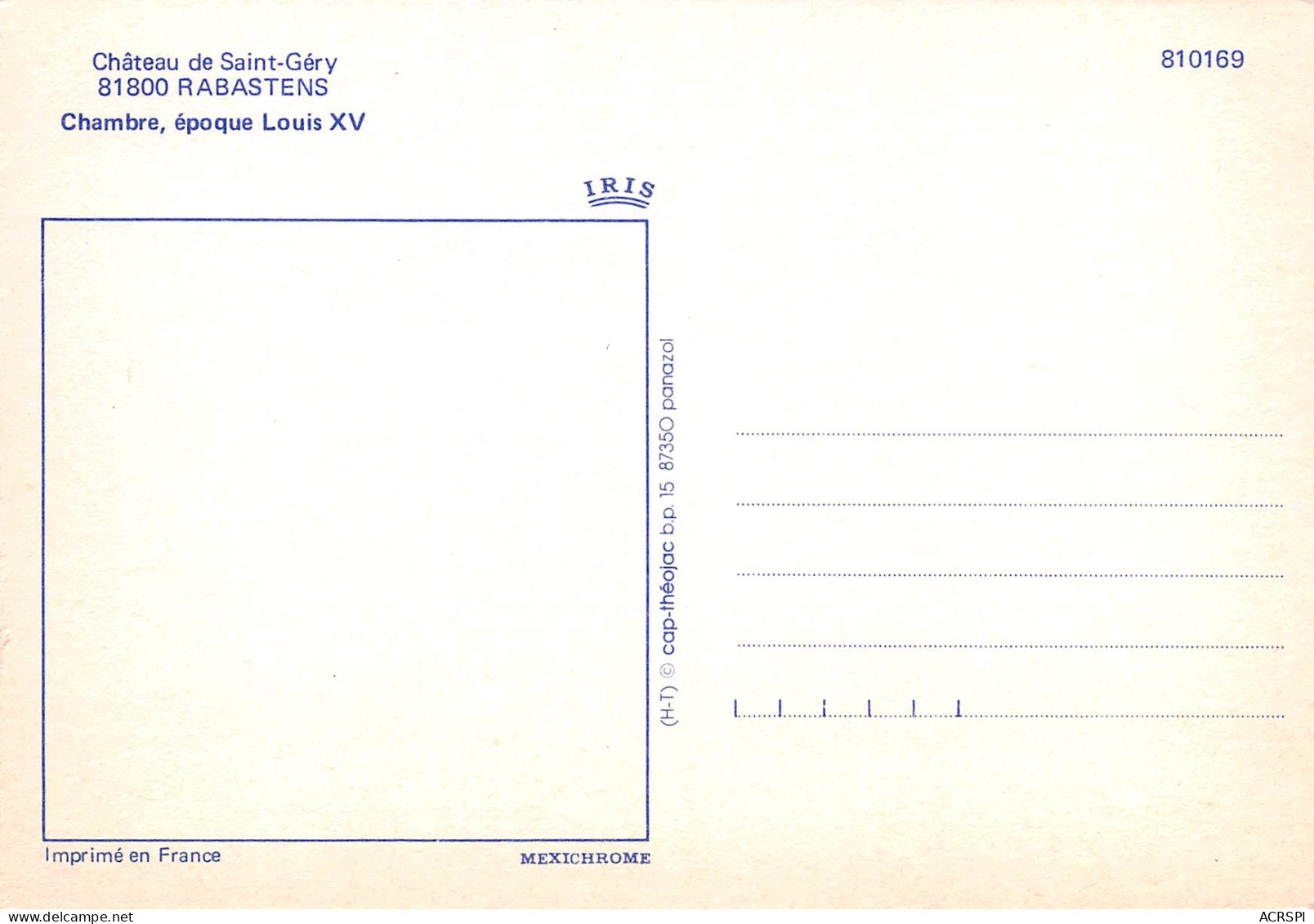 81 RABASTENS Chambre Louis XV Du Chateau  Saint GERY Carte Vierge Non Circulé éditions Théojac (Scans R/V) N° 8 \MO7054 - Rabastens