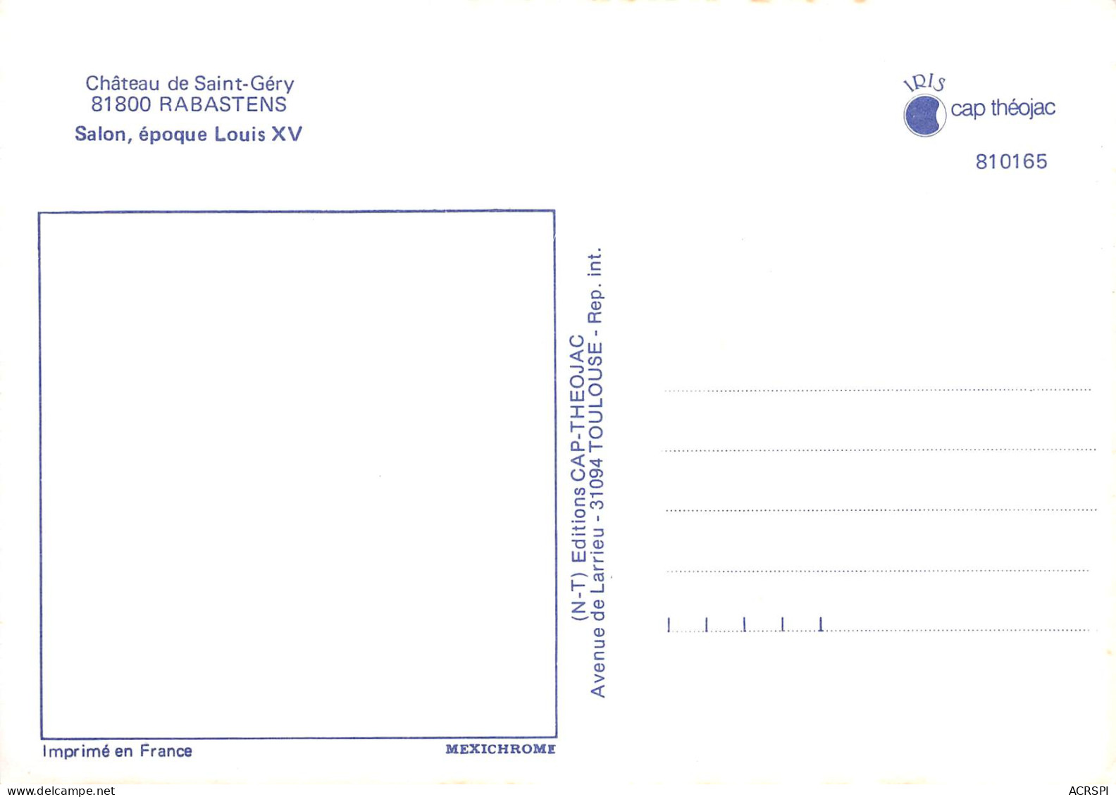 81 RABASTENS Salon Louis XV Du Chateau  Saint GERY Carte Vierge Non Circulé éditions IRIS (Scans R/V) N° 9 \MO7054 - Rabastens