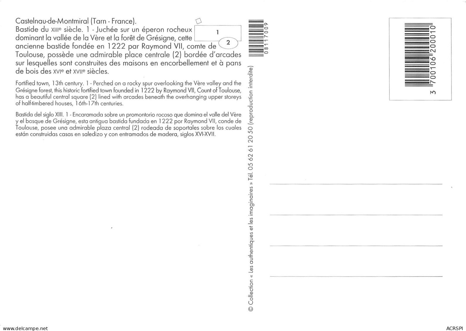 81  Castelnau De Montmiral Bastide Du XIII Carte Vierge éditions Imaginaires (Scans R/V) N° 46 \MO7054 - Castelnau De Montmirail