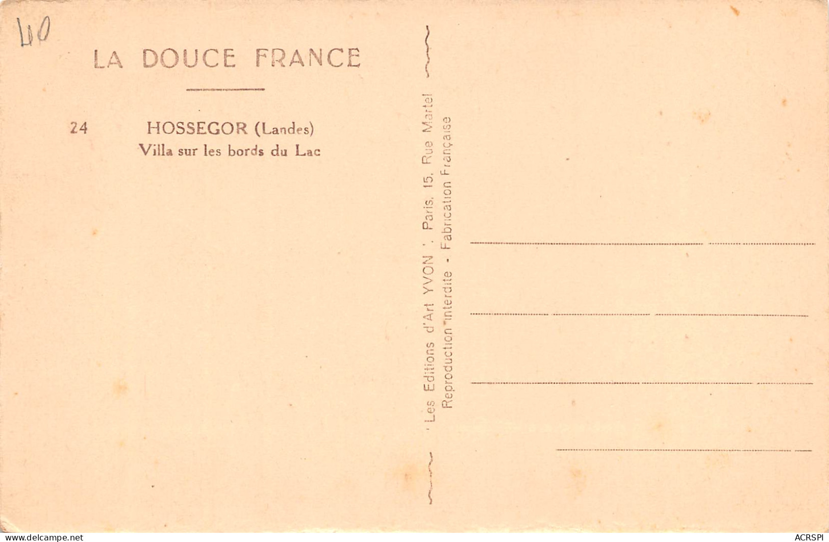 40 Soorts Hossegor Villa Sur Les Bords Du Lac Carte Vierge édition Yvon (Scans R/V) N° 33 \MO7055 - Hossegor