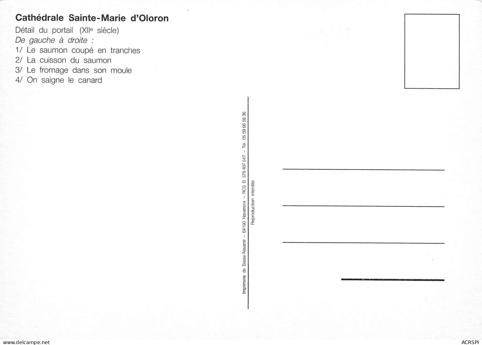 64 OLORON SAINTE MARIE Détail Du Portail Le Saumon Carte Vierge Non Circulé édition Navarre(Scans R/V) N° 8 \MO7056 - Oloron Sainte Marie