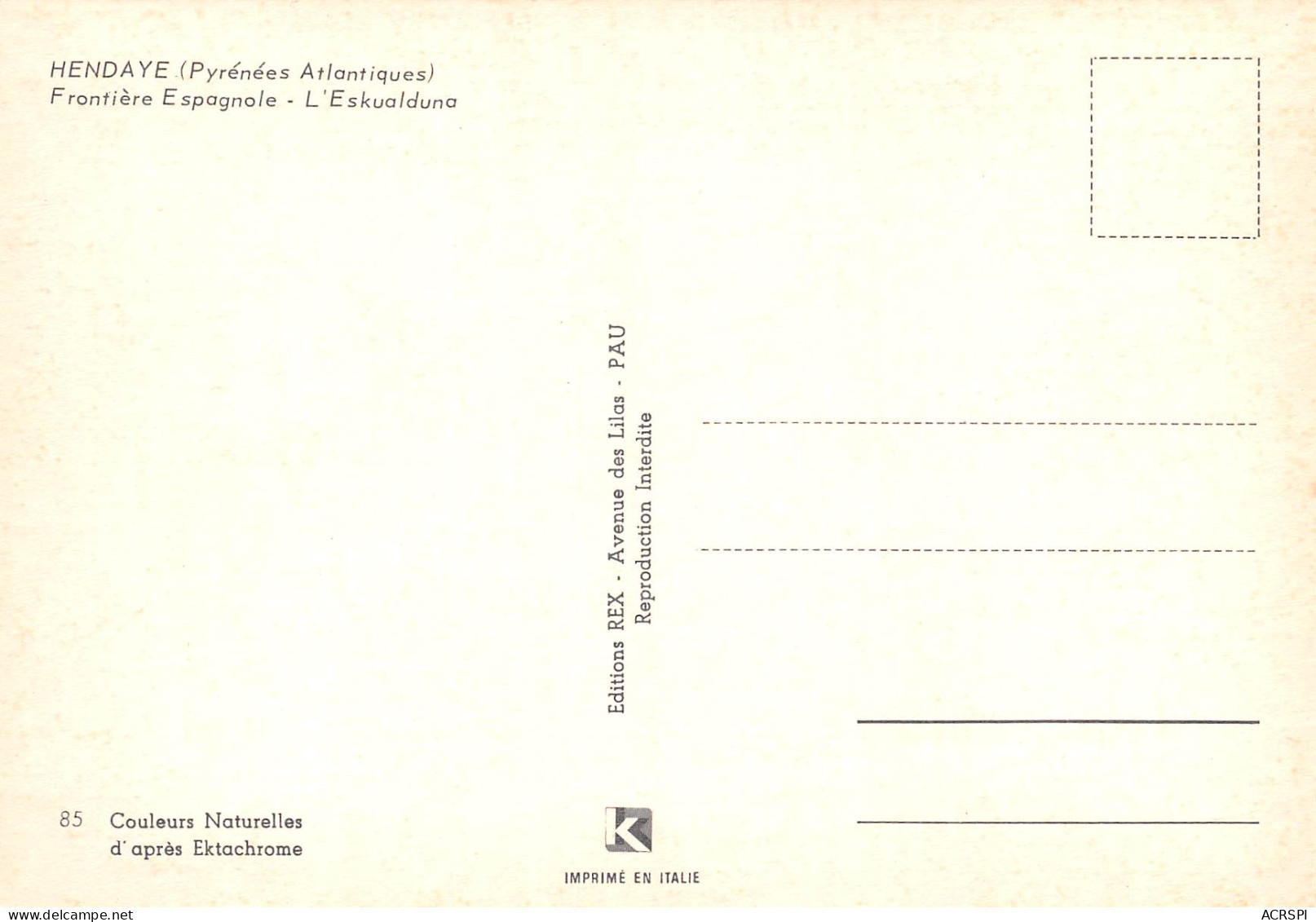 64 HENDAYE  L'Eskualduna Carte Vierge Non Circulé éditions REX (Scans R/V) N° 5 \MO7059 - Hendaye
