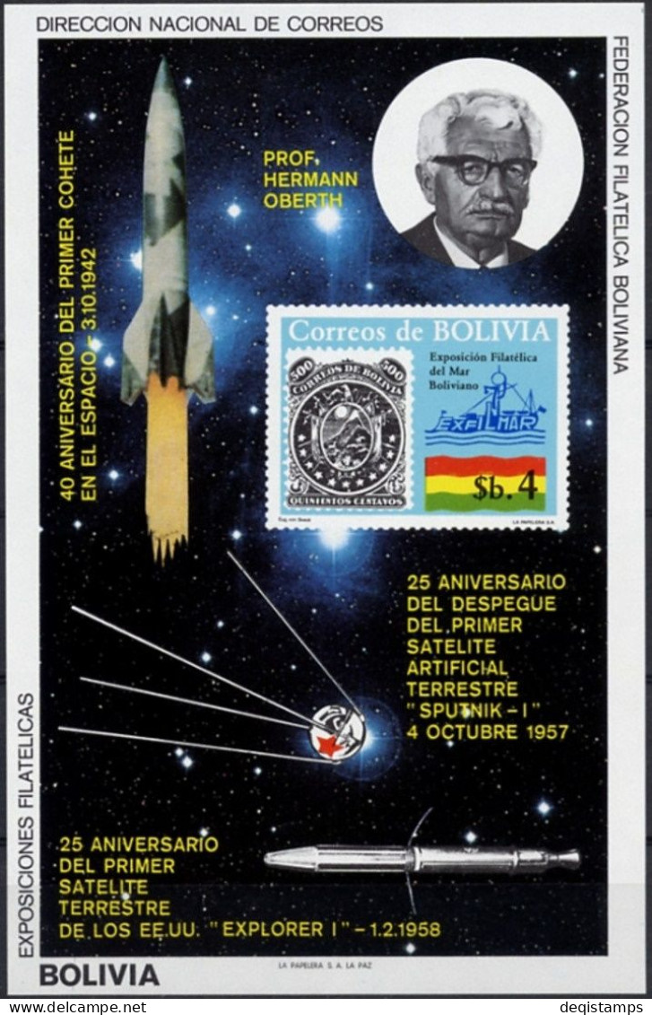 Bolivia Year 1982 Space Hermann Oberth Michel Block 130 MNH - Bolivien