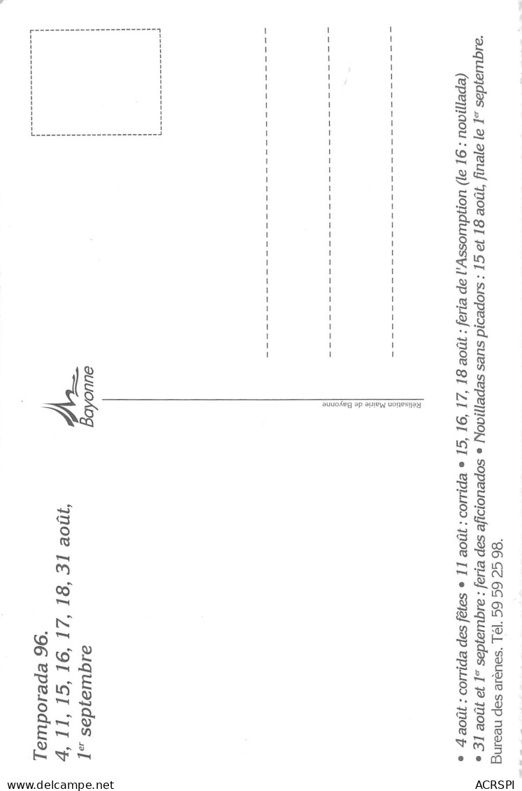 64 BAYONNE Corridas 1996 Temporada Novilladas  Carte Vierge Non Circulé éditions De La Mairie (Scans R/V) N° 39 \MO7060 - Bayonne