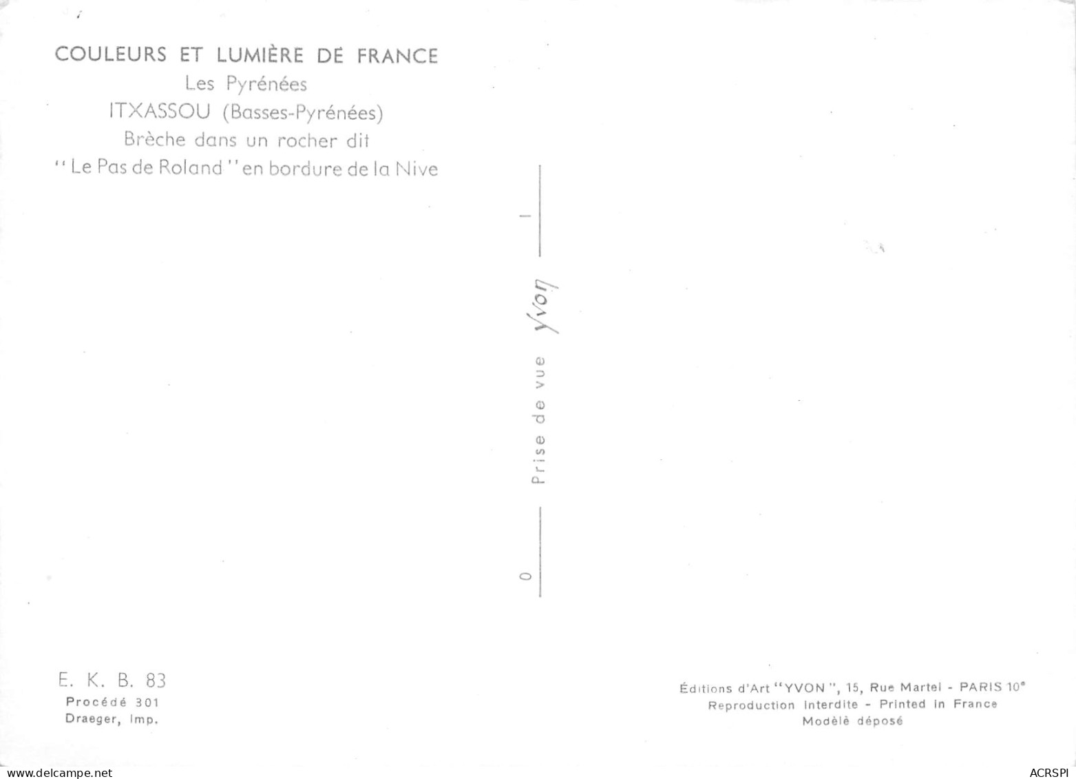 64 ITXASSOU La Nive Au Pas De Roland Carte Vierge Non Circulé éditions Yvon (Scans R/V) N° 18 \MO7063 - Itxassou