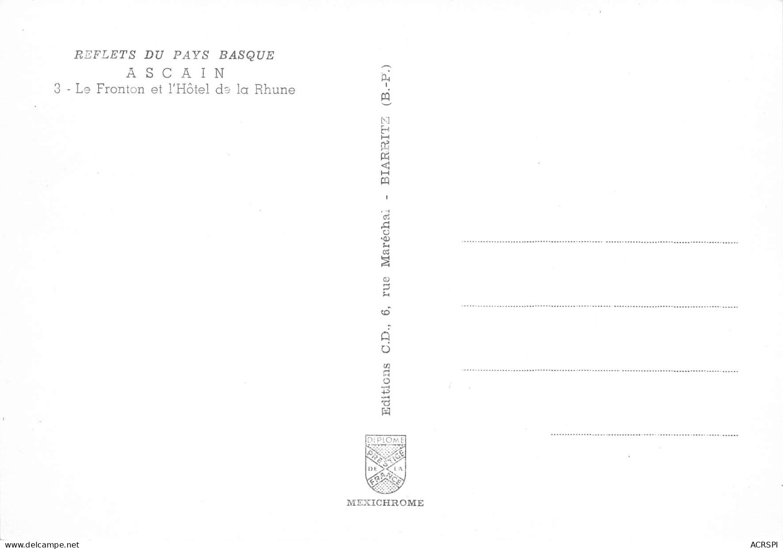 64 ASCAIN Place Fronton Hotel De La RHUNE Et ETCHOLA Carte Vierge Non Circulé éditions C.D (Scans R/V) N° 79 \MO7063 - Ascain