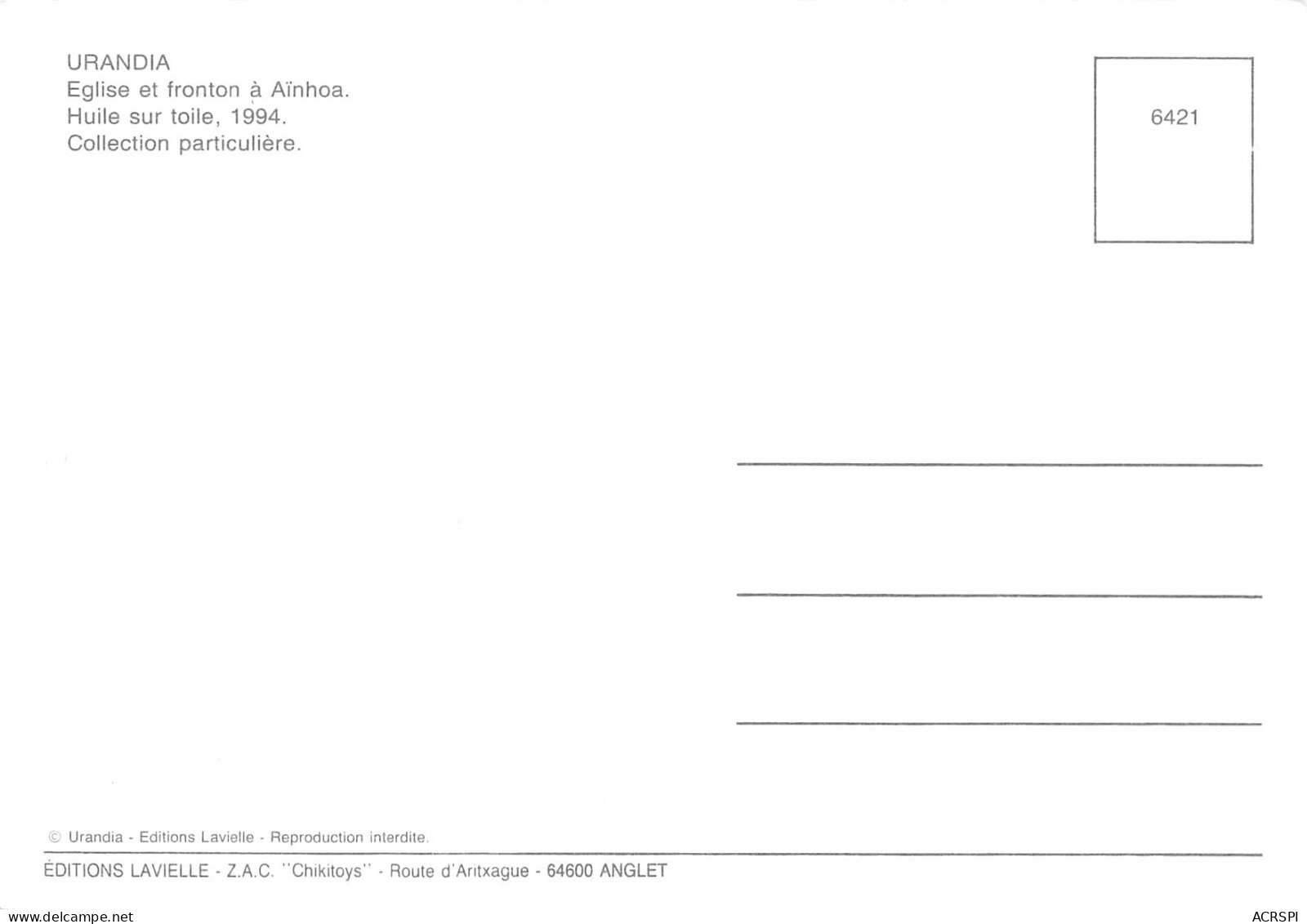 64 URANDIA église Et Fronton à AINHOA Carte Vierge Non Circulé éditions Lavielle (Scans R/V) N° 33 \MO7064 - Ainhoa