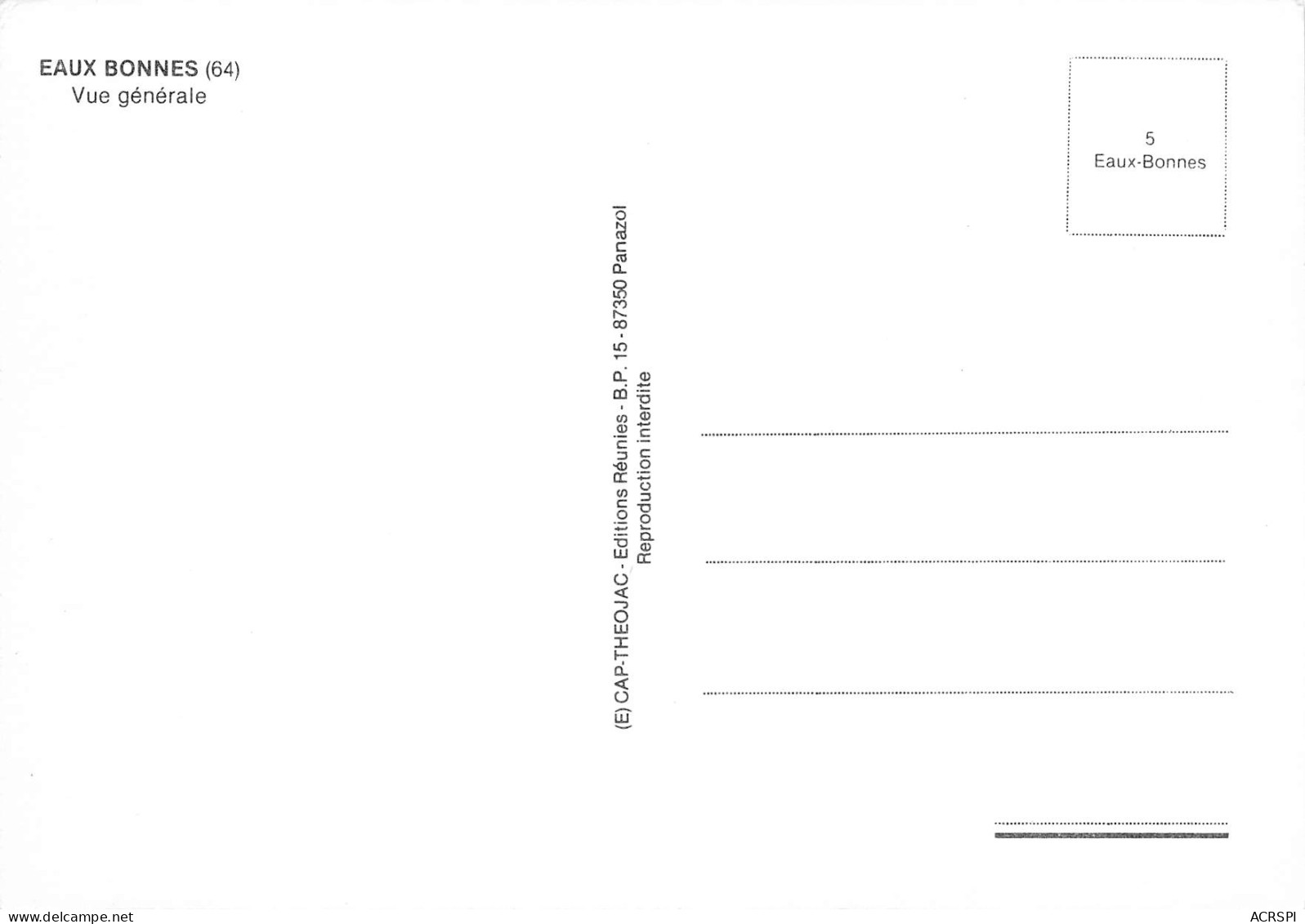 64 EAUX BONNES Vue Générale Carte Vierge Non Circulé éditions CAP (Scans R/V) N° 38 \MO7064 - Eaux Bonnes