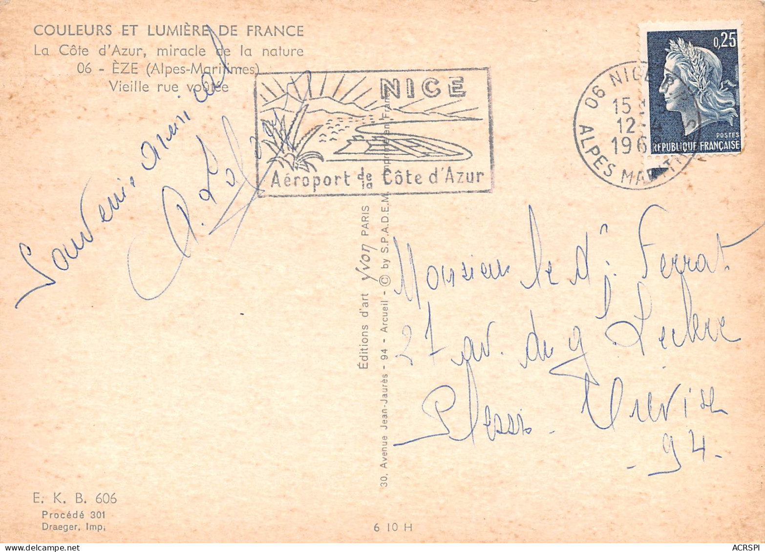 06 EZE La Rue Voutée  éditions Yvon  (scans R/V) N° 45 \MO7065 - Eze