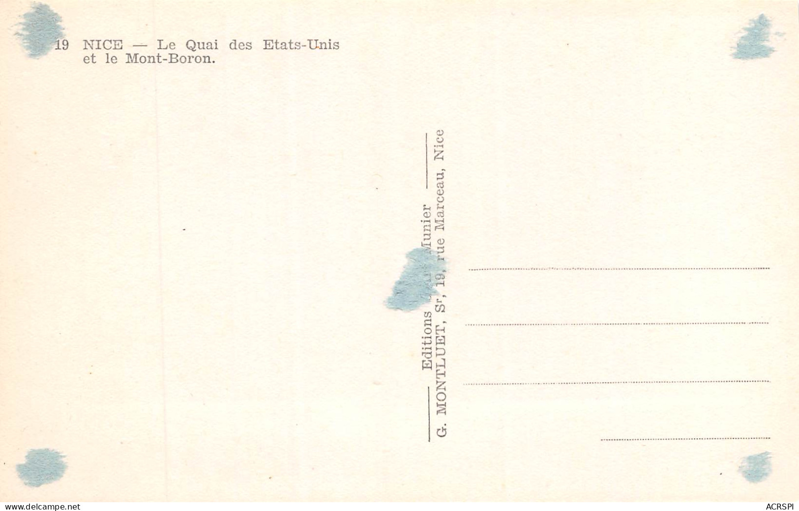 NICE Le Quai Des Etats Unis Et Le Mont BORON  éditions Munier (Scans R/V) N° 15 \MO7066 - Navegación - Puerto