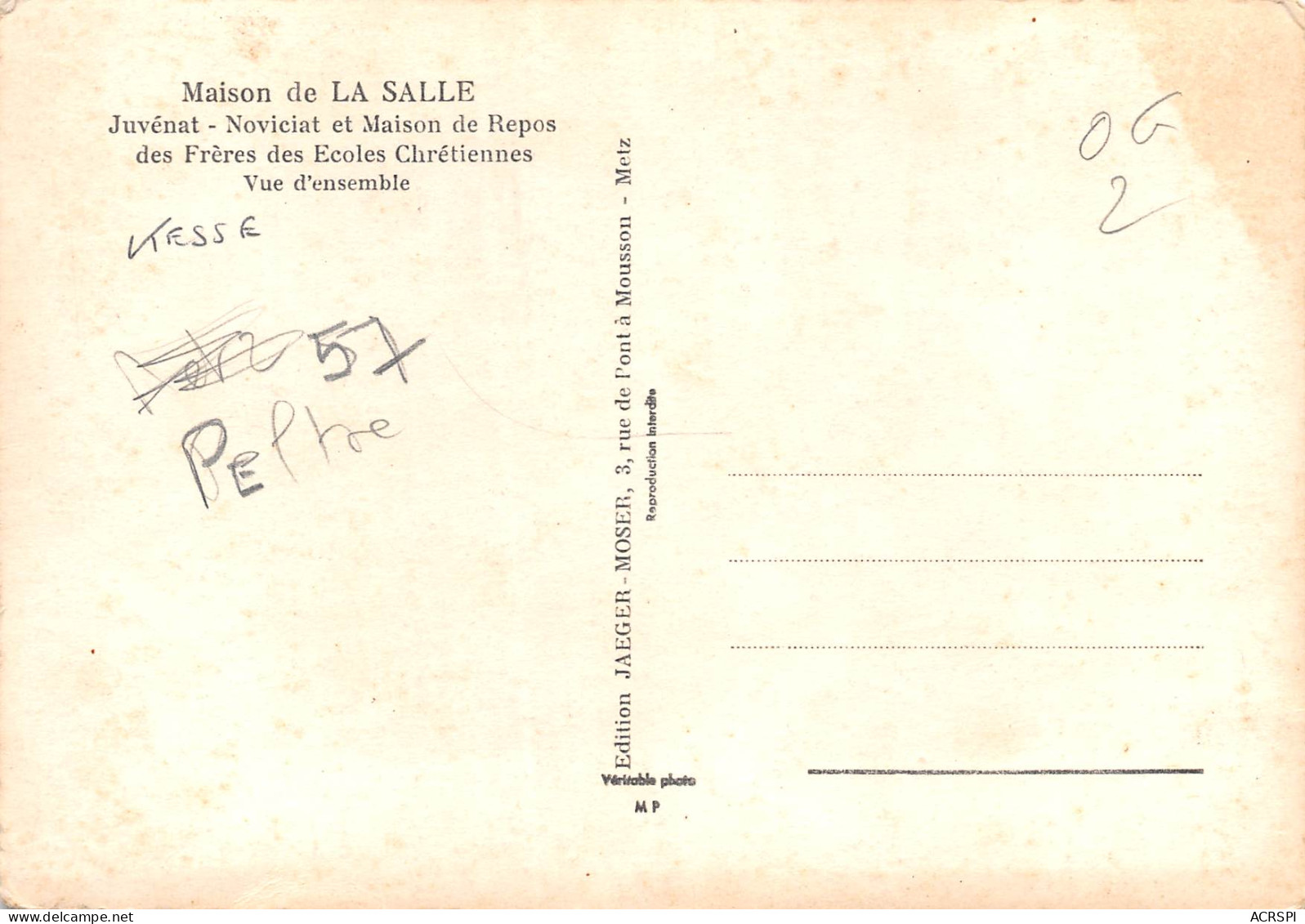 57 Peltre Maison De La Salle Juvénat Noviciat Et Maison De Repos Des Frères Des Ecoles Chrétiennes N° 11 \MO7067 - Autres & Non Classés