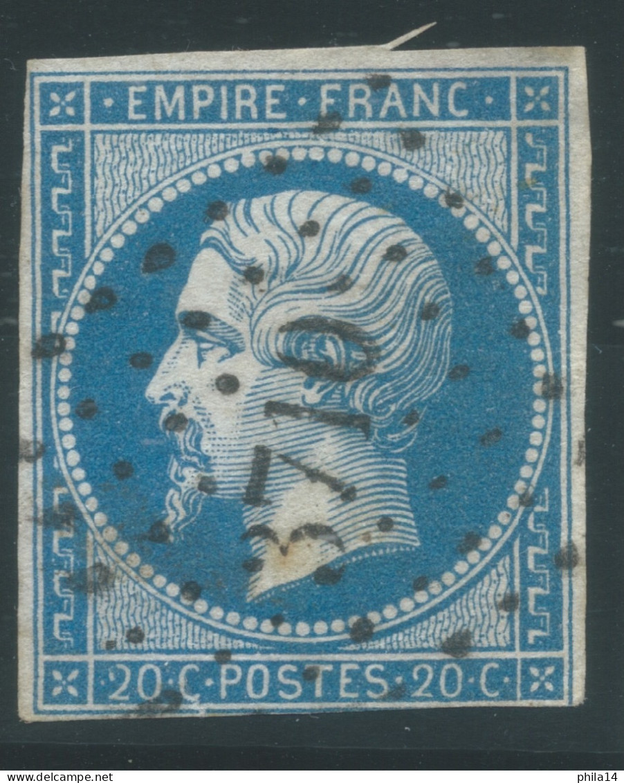 N°14 20c BLEU NAPOLEON TYPE 2 / PC 3710 ALGER ALGERIE - 1853-1860 Napoléon III