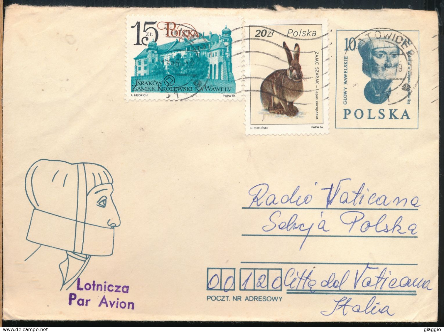 °°° POLAND - LETTER FROM KATOWICE TO VATICAN RADIO ROME 1986 °°° - Storia Postale