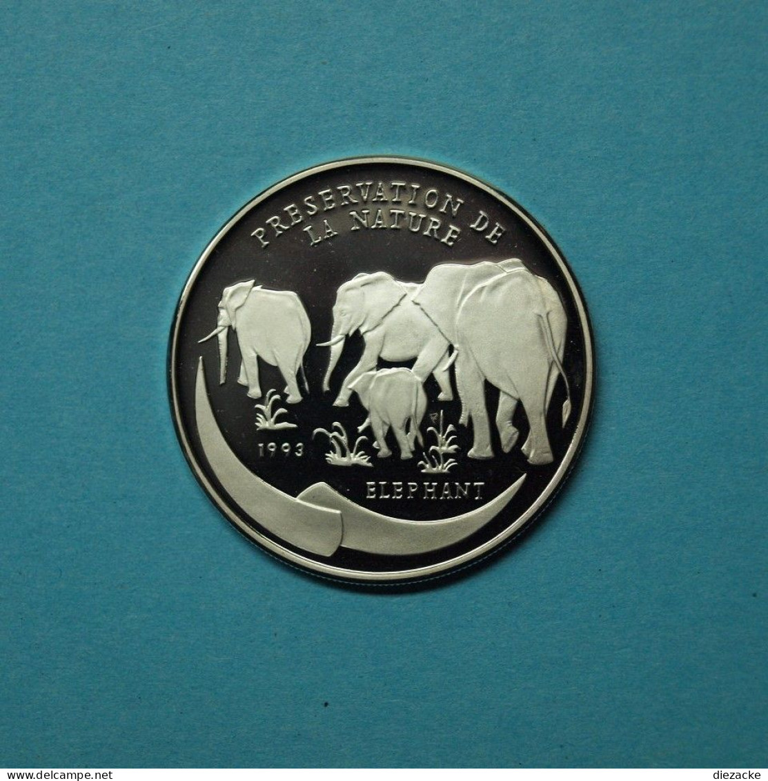Kongo 1993 1000 Francs Elefanten, Silber PP (Kof14/4 - Andere & Zonder Classificatie