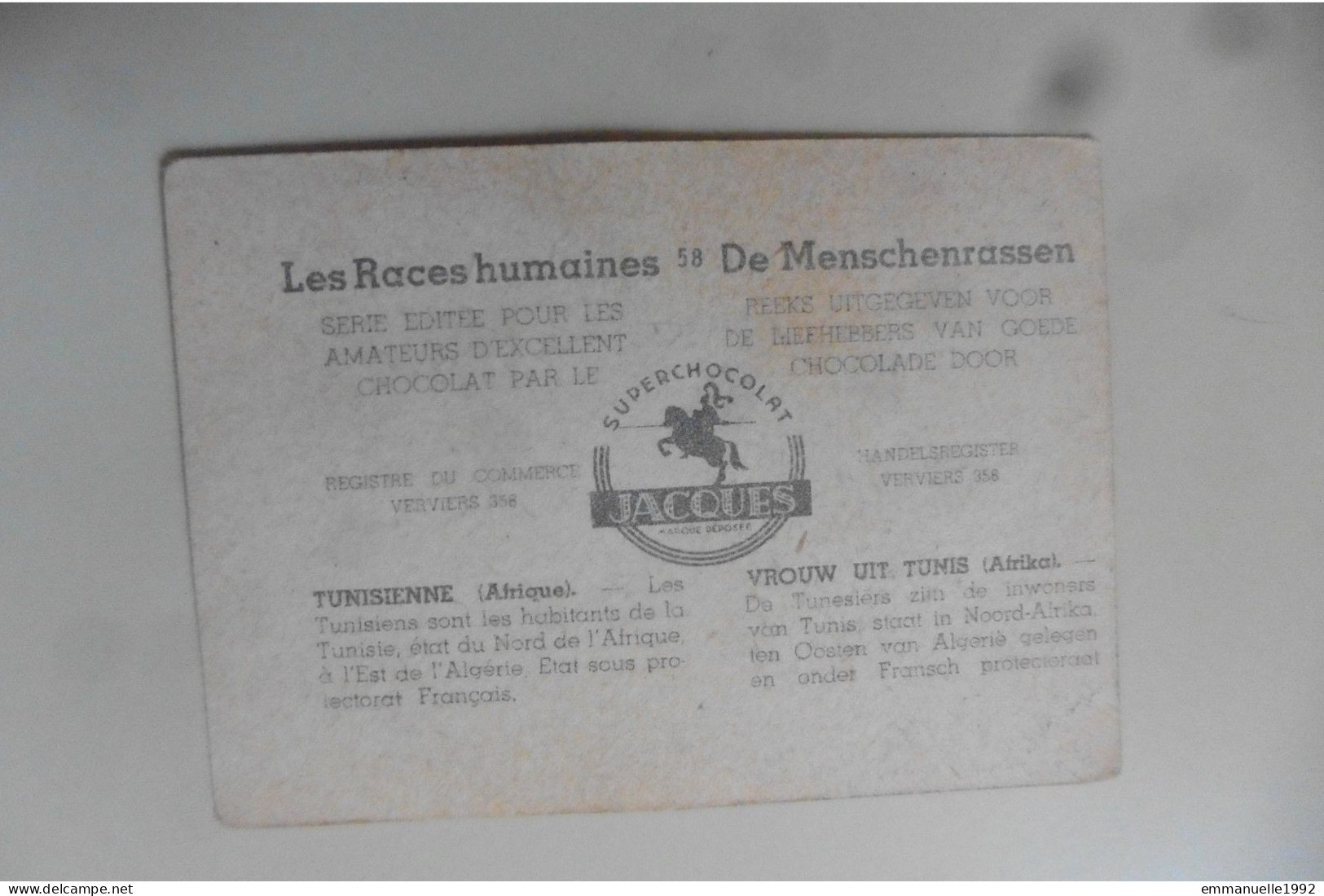 Chromo Super Chocolat Jacques - Tunisie - Les Races Humaines - Tunisienne - Jacques