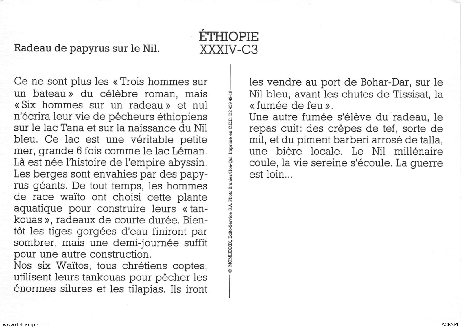 Éthiopie Lac TANA Un Radeau De Papyrus Sur Le Nil Carte Vierge Non Circulé édition Annonay (Scans R/V) N° 50 \MP7103 - Ethiopie