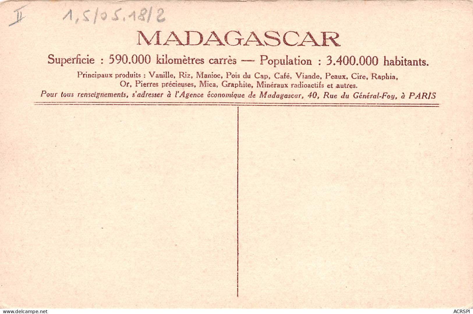 MADAGASCAR Merina Village Carte Vierge Non Circulé  (2 Scans) N° 65 \MP7112 - Madagaskar