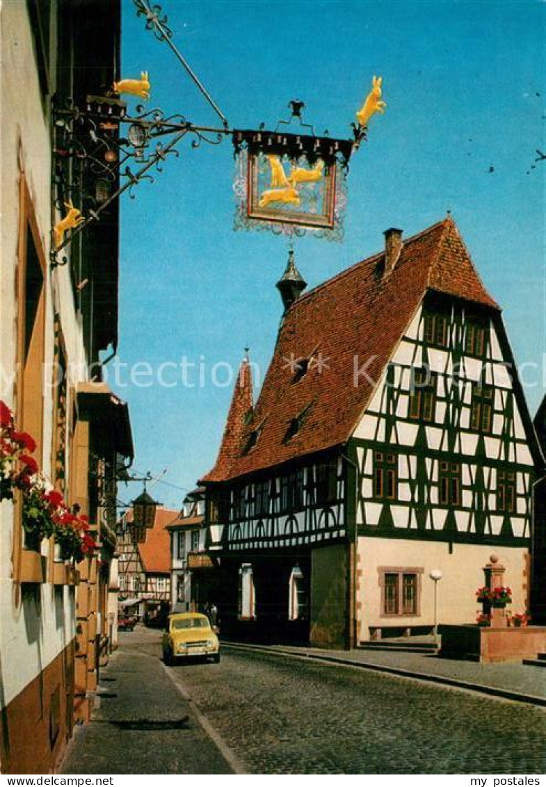 73295242 Michelstadt Gasthof Drei Hasen Mit Altem Wirtshausschild Und Rathaus Mi - Michelstadt