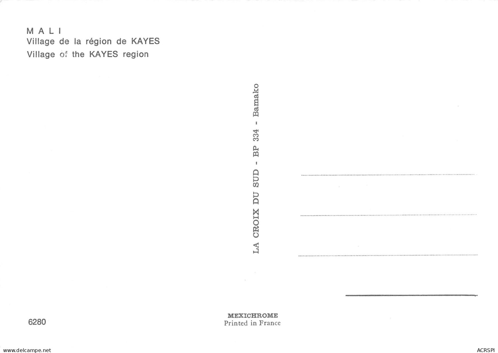 MALI Ex Soudan Français  KAYES Village De La Région Non Voyagé Dos Vierge éd Croix Du Sud (2 Scans) N° 23 \MP7112 - Mali