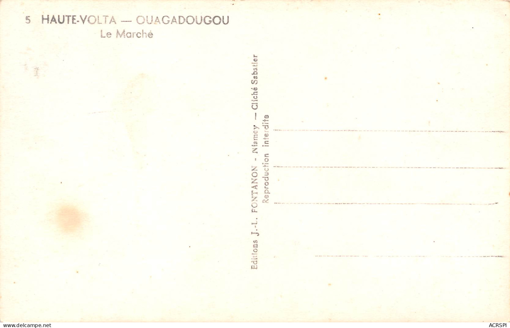 BURKINA-FASO HAUTE-VOLTA Le Marché De OUAGADOUGOU Dos Vierge Non Voyagé éd Fontanon ( 2 Scans) N° 65 \MP7113 - Burkina Faso