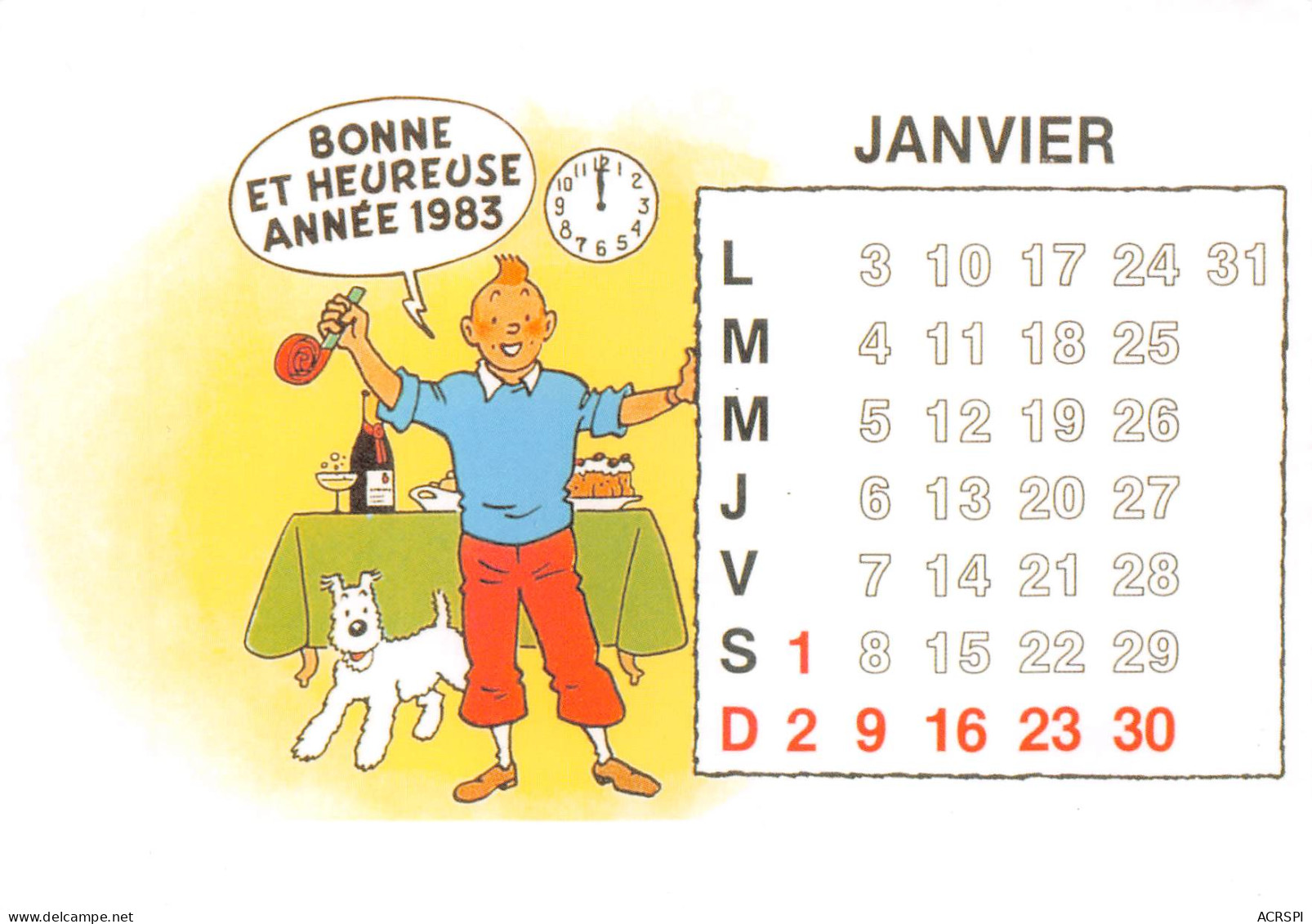 TINTIN Bonne Année Carte De Voeux 1983 Par Rodier Dos Vierge Non Voyagé  (2 Scans) N° 45 \MP7114 - Cómics