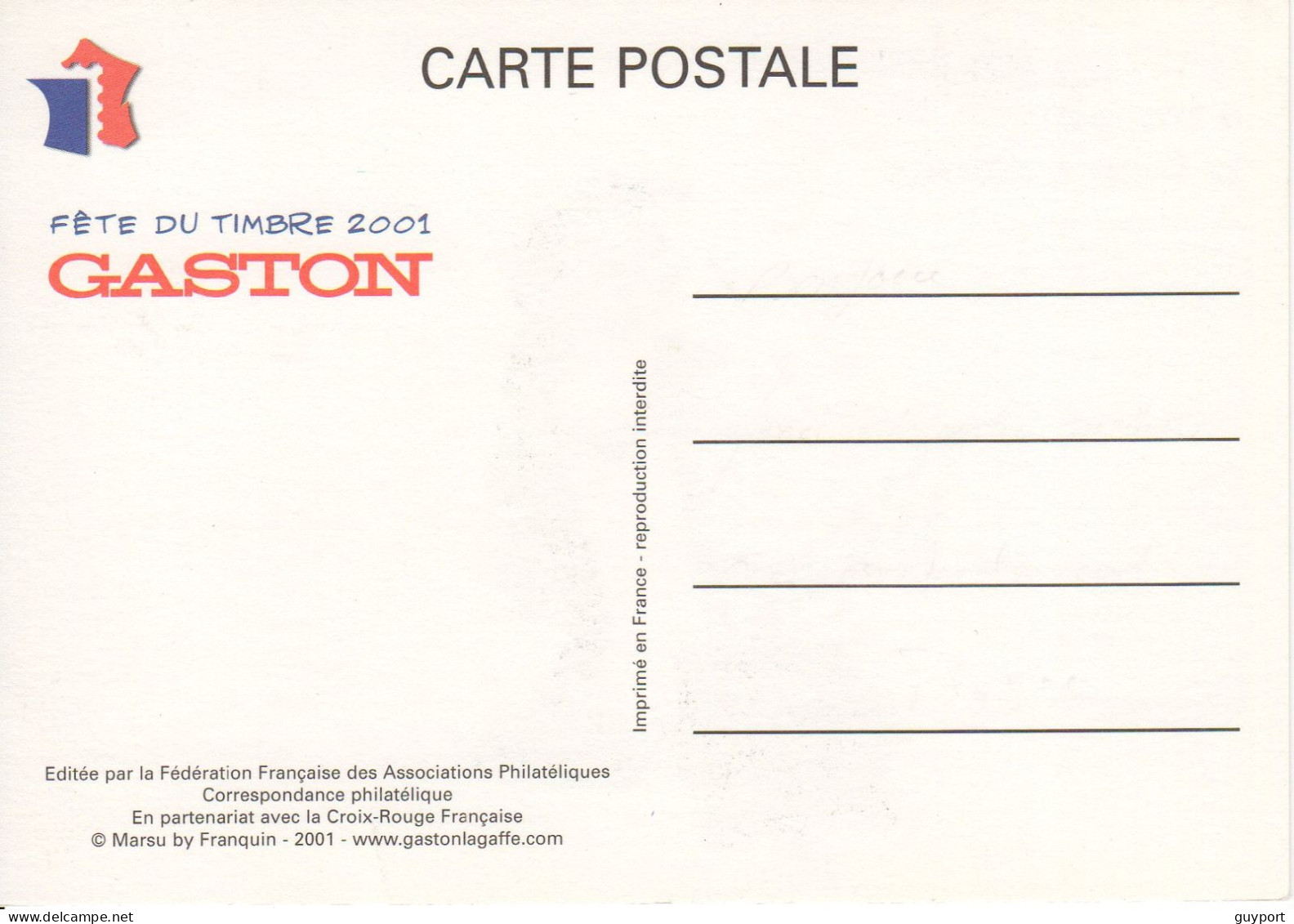 Gaston Lagaffe A Inventé Le Frein à Disque. Fête Du Timbre 2001 - Bandes Dessinées