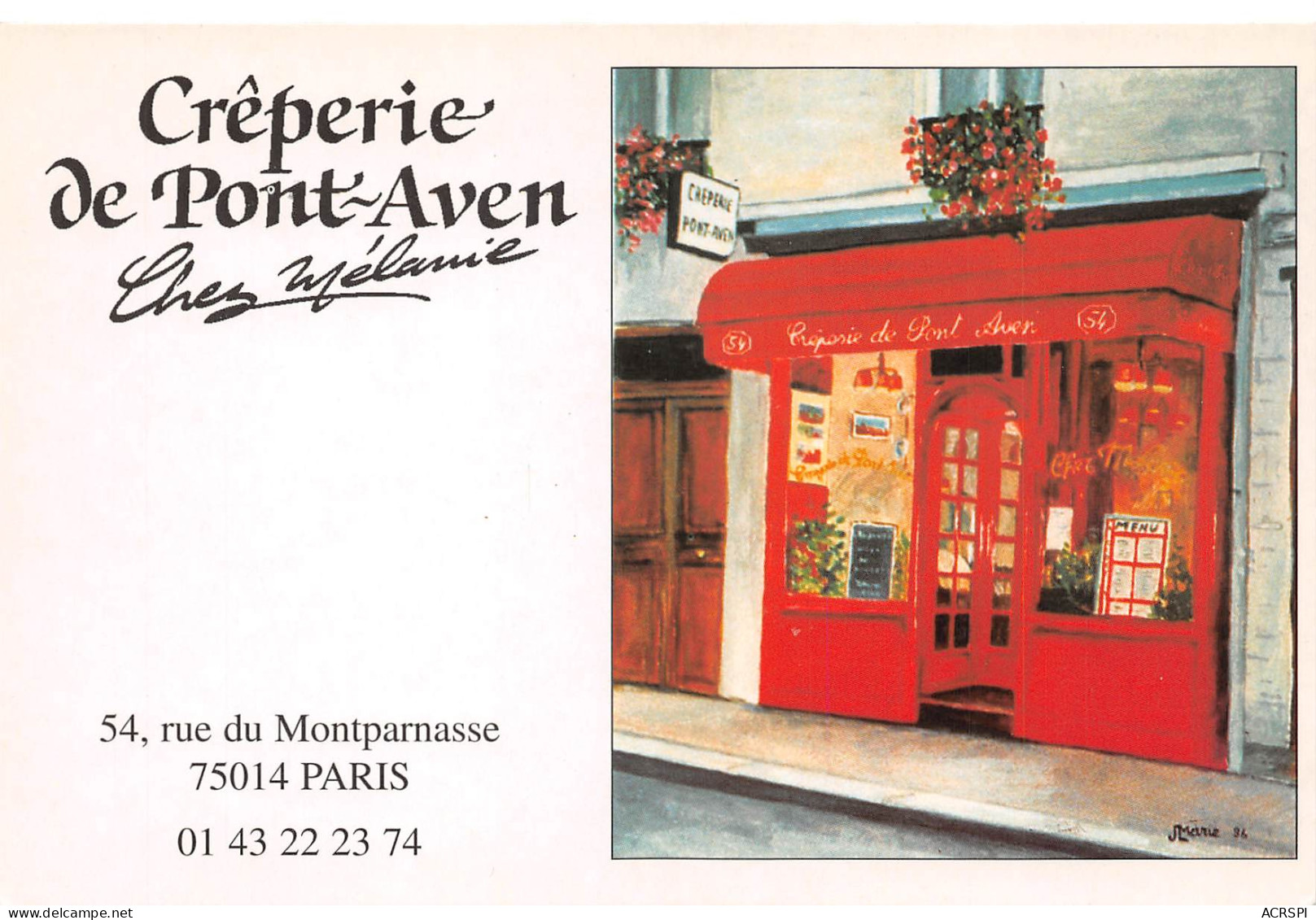 Paris 14e  Crêperie De Pont Aven Chez Mélanie 54 Rue Du Montparnasse Brasserie Restaurant (2 Scans) N° 31 \MP7116 - Paris (14)