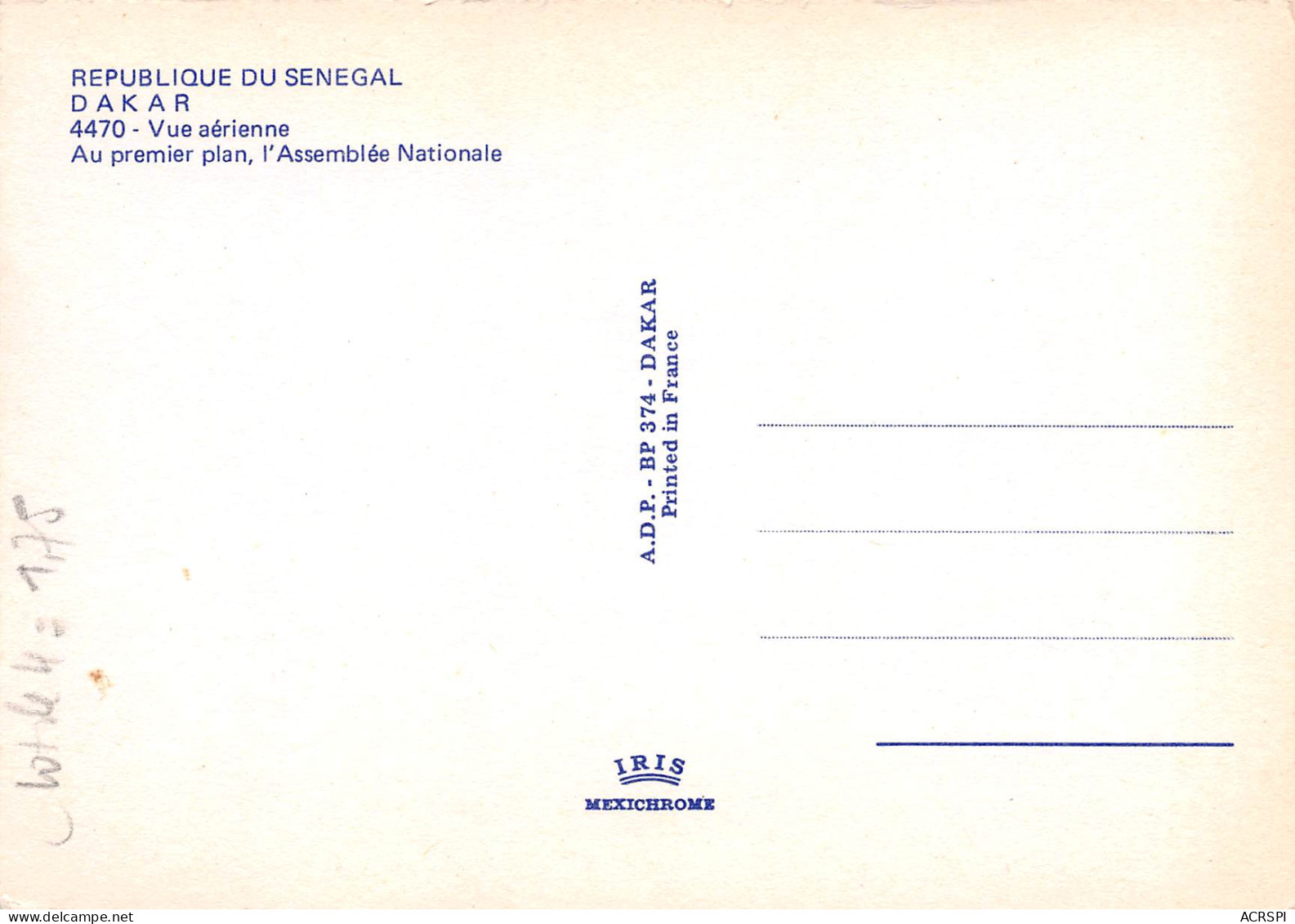 SENEGAL DAKAR Vue Aérienne De L'assemblée  éditions ADP (Scan R/V) N° 67 \MP7118 - Sénégal