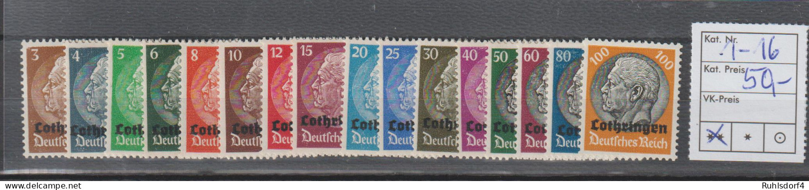 Dt. Besetzung 2. WK: Lothringen Hindenburg-Satz, Postfrisch,  - Ocupación 1938 – 45