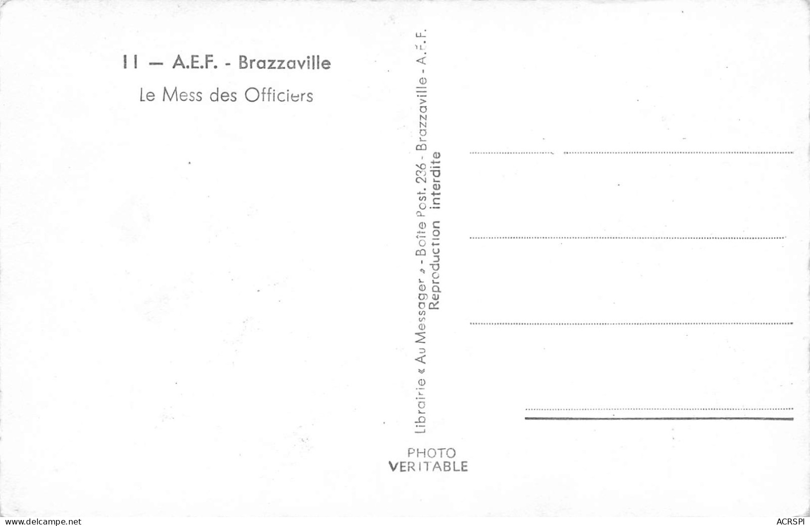 CONGO BRAZZAVILLE Le Mess Des Officiers De La Marine Dos Vierge Non Circulé éd Hoa-Qui (Scan R/V) N° 15 \MP7124 - Brazzaville