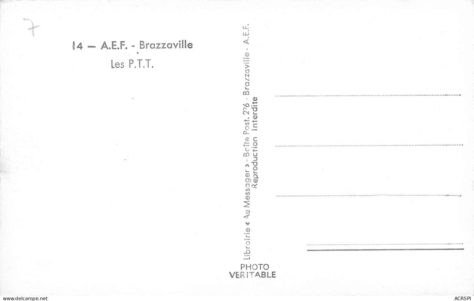 CONGO BRAZZAVILLE Les P. T. T. Poste Dos Vierge Non Circulé éd Au Messager  (Scan R/V) N° 67 \MP7124 - Brazzaville