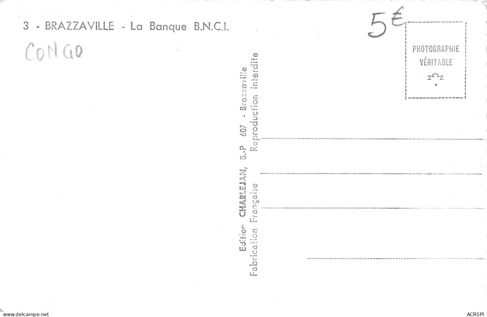 CONGO BRAZZAVILLE Banque B.N.C.I  Carte Vierge Non Circulé éditions Charljan  (Scan R/V) N° 6 \MP7124 - Brazzaville
