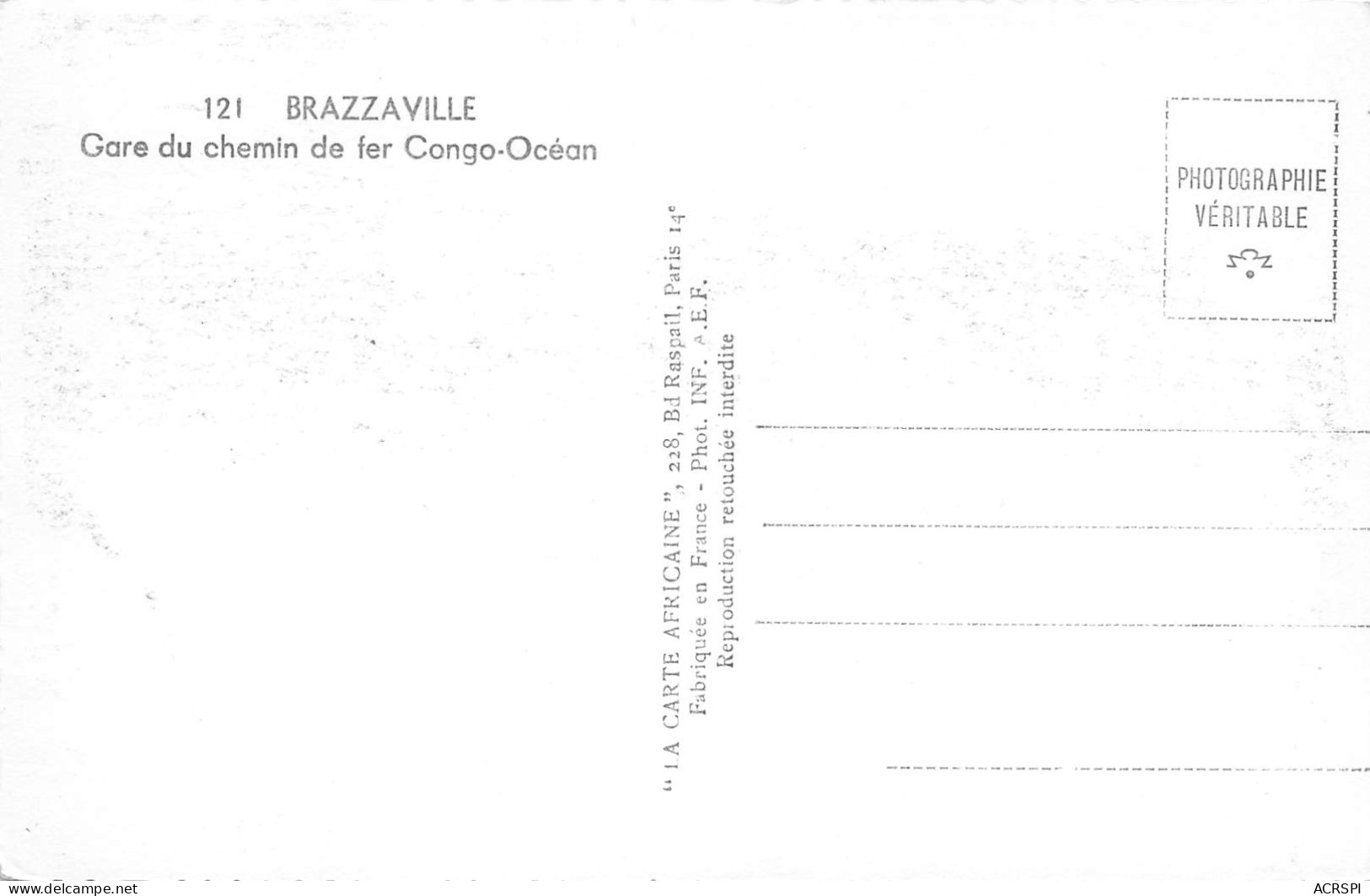 CONGO BRAZZAVILLE  GARE Du Chemin De Fer Congo-océan Dos Vierge Non Circulé (Scan R/V) N° 68 \MP7124 - Brazzaville