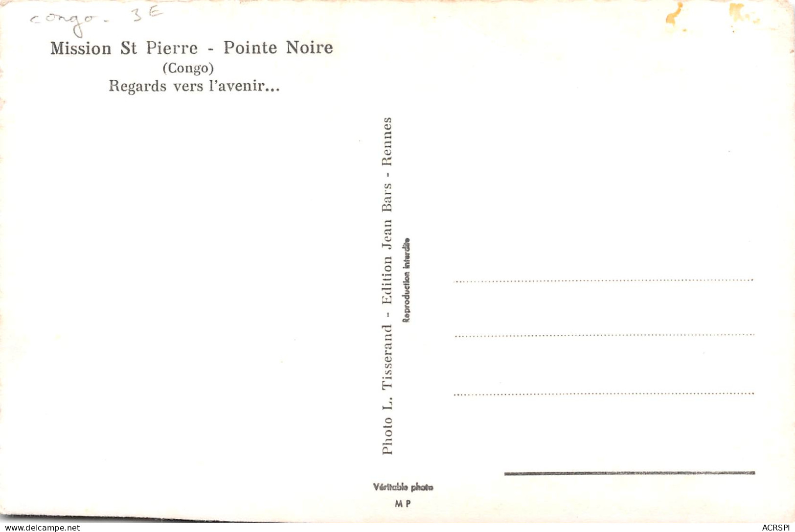 CONGO POINTE-NOIRE Enfant De La Mission Saint Pierre  (Scan R/V) N° 17 \MP7125 - Pointe-Noire