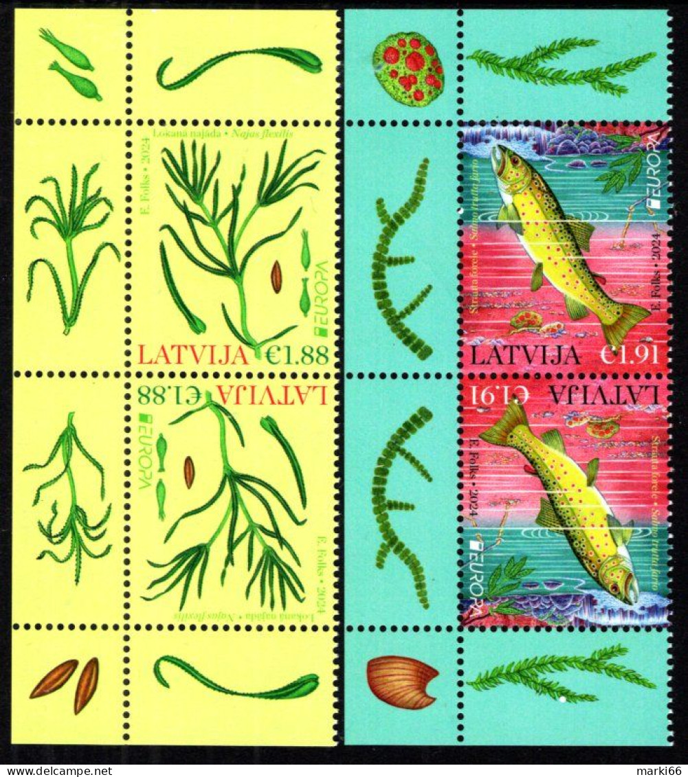 Latvia - 2024 - Europa CEPT - Underwater Flora And Fauna - Mint TETE-BECHE Pairs Set - Latvia